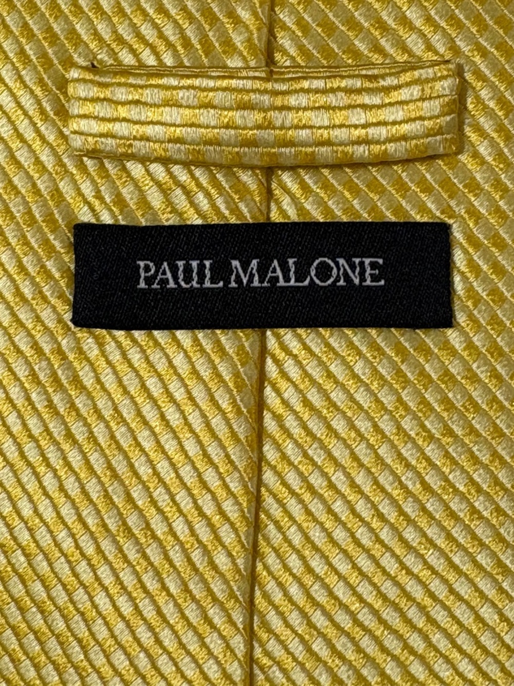 Paul Malone Gold Yellow Geometric Silk Tie & Matching Pocket Square Set